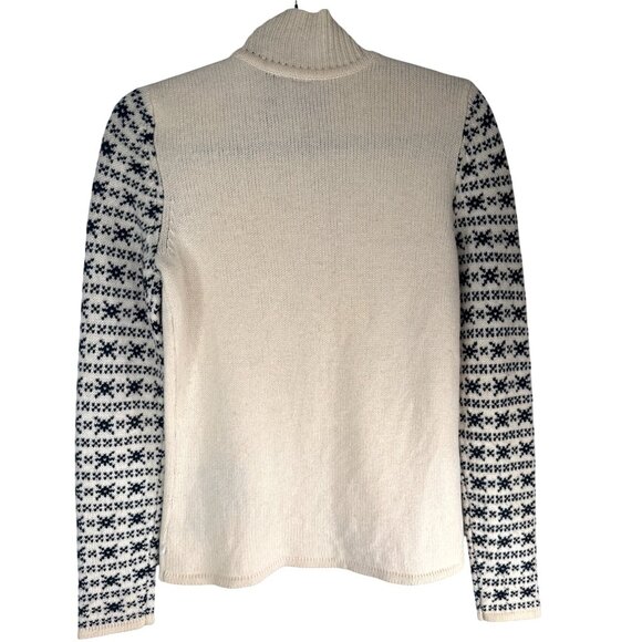 Skyr Womens Small Beige & Black Snowflake Lambs Wool Full-Zip Sweater - Picture 2 of 12